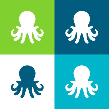 Aquarium Octopus Flat four color minimal icon set clipart