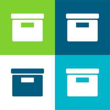 Yan Görünümden Kutu Düz Düz 4 renk simgesi seti