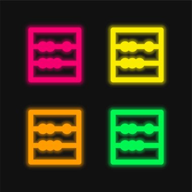 Abaküs dört renk parlayan neon vektör simgesi