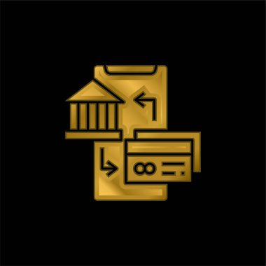 Bank Online altın kaplama metalik simge veya logo vektörü