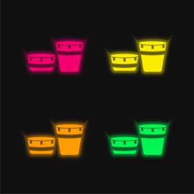 Dört renkli parlak neon vektör simgesi dizayn edilmiş Afrika Bateri Kümesi