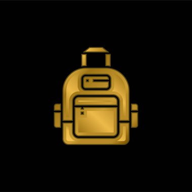 Backpack gold plated metalic icon or logo vector clipart
