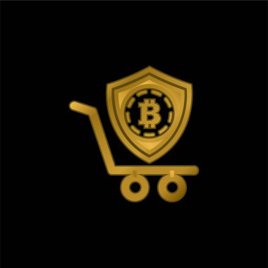 Bitcoin Güvenlik Alışveriş Kalkanı Sembol altın kaplama metalik simge veya logo vektörü