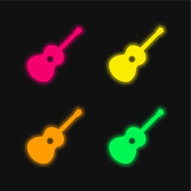 Akustik Gitar dört renk parlayan neon vektör simgesi