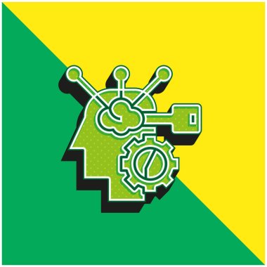 Beyin Süreci Yeşil ve Sarı 3D vektör simgesi logosu