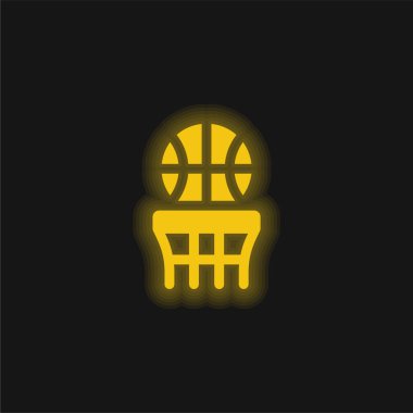 Basketbol sarı parlak neon simgesi