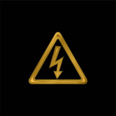 Üçgen şekilli altın kaplama metalik ikon veya logo vektöründe Elektrik Şoku Riski Arrow Bolt Sinyali