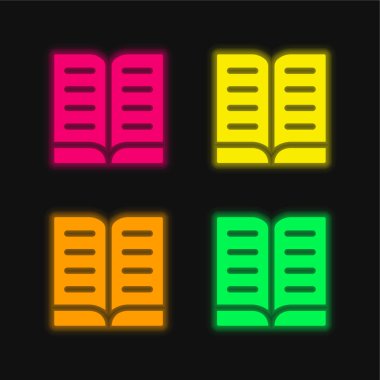 Kitap dört renk parlayan neon vektör simgesi