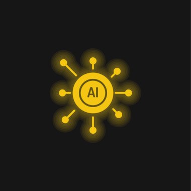 Yapay Zeka sarı parlak neon simgesi