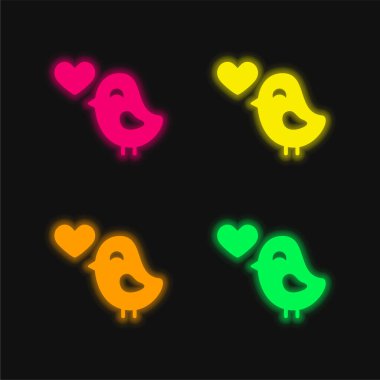 Bird In Love four color glowing neon vector icon clipart