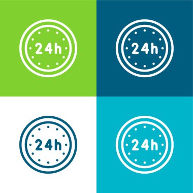 24 Hours Flat four color minimal icon set clipart