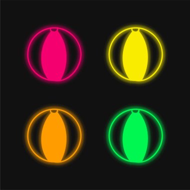 Plaj topu dört renk parlayan neon vektör simgesi