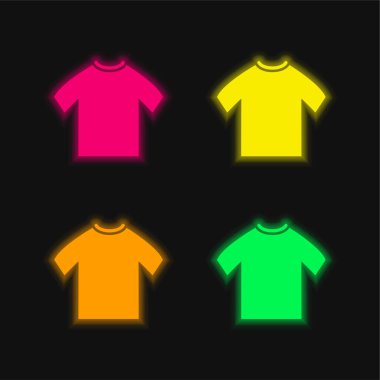Black Male T Shirt four color glowing neon vector icon clipart