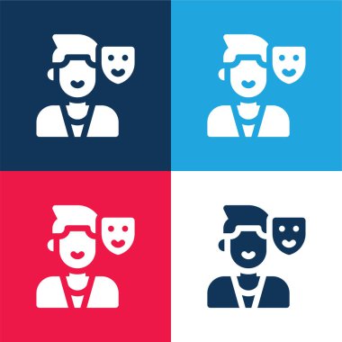 Aktör mavi ve kırmızı dört renk en küçük simge seti