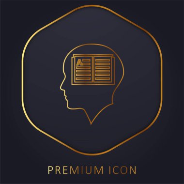 Altın çizgili logo ya da simgesi içinde Açılmış Kitaplı Kel Adam Kafası