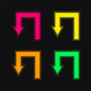 Düz Açılar Arrow Down Sembolü. Parlak neon vektör simgesi.