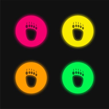 Bear Pawprint four color glowing neon vector icon clipart