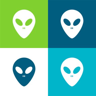 Alien Face Flat four color minimal icon set clipart