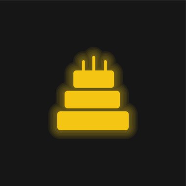 Birthday Cake Of Three Cakes yellow glowing neon icon clipart