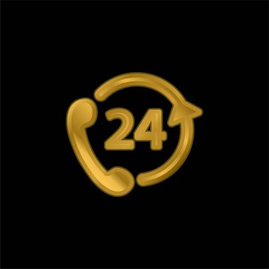 24 Saat Telefon Servisi altın kaplama metalik simge veya logo vektörü