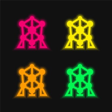 Atomium dört renk parlayan neon vektör simgesi