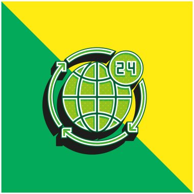 24 Saat Yeşil ve Sarı Modern 3D vektör simgesi logosu