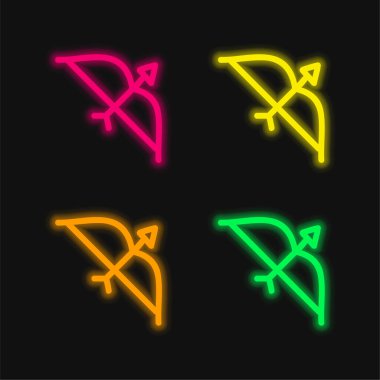 Arrow Hand Çizilmiş Aracı ile Dört renkli parlak neon vektör simgesi