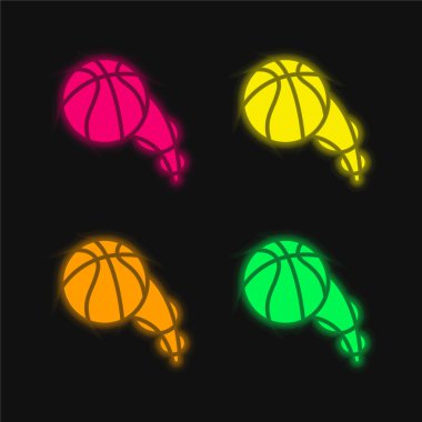 Basketbol dört renk parlayan neon vektör simgesi