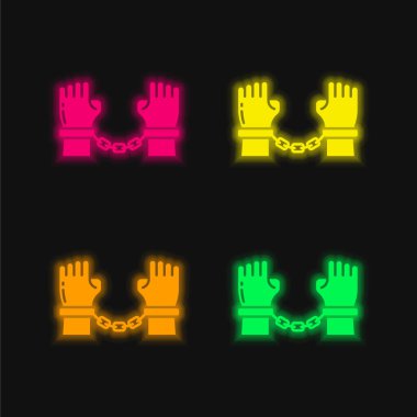 Parlayan dört renk neon vektör simgesini tutukla