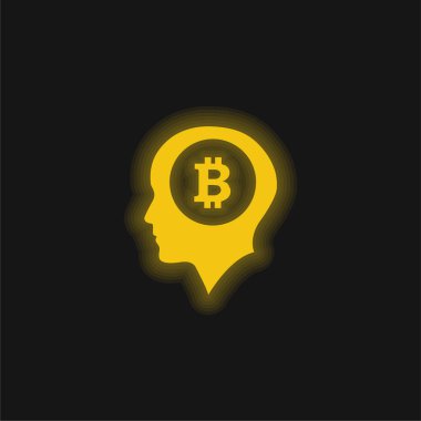 Bitcoin Sembolü Kafanın İçi Sarı Parlayan Neon simgesi