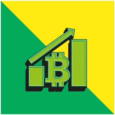 Bitcoin Grafiksel Yukarı Ok Yeşil ve Sarı 3D vektör simgesi logosu