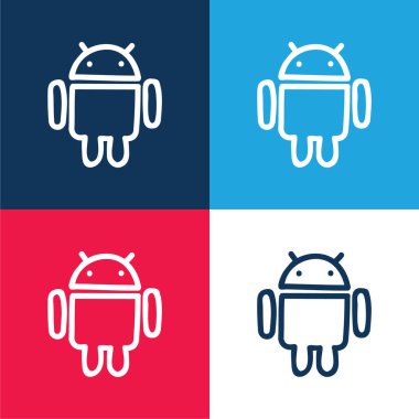 Android El Çizilmiş Logo Mavi ve kırmızı dört renk minimal simgesi seti