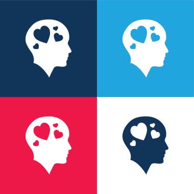 Dört Kalpli Kel Kafa Mavi ve Kırmızı Dört Renkli Minimum Simge