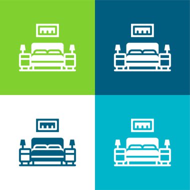 Yatak odası Düz 4 renk en küçük simge seti