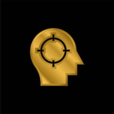 Beyin altın kaplamalı metalik simge veya logo vektörü