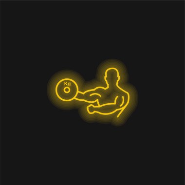 Vücut Geliştirici Ağırlığı Bir El Altında Taşır Sarı Parlak Neon simgesi