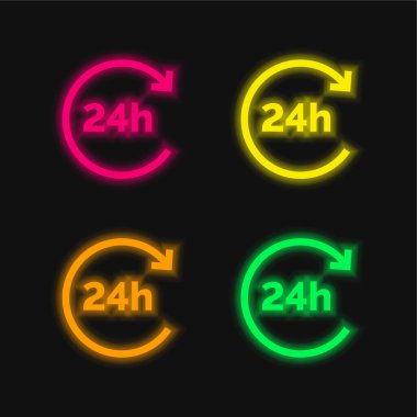 24 Saat Parlayan neon vektör simgesi