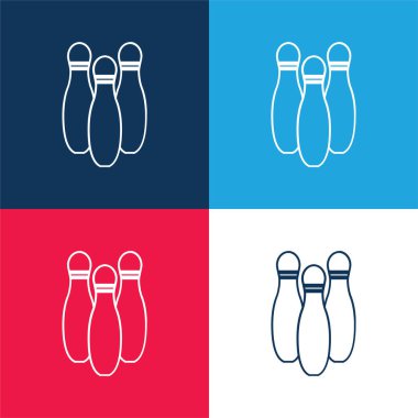 Bowling Pins Varyant Ana Hattı Mavi ve kırmızı dört renk minimal simgesi kümesi
