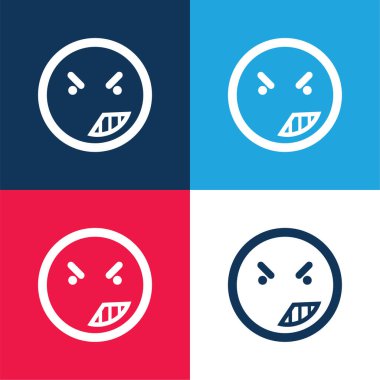 Yuvarlak Kare Ana Hattı 'nın Duygusal Yüzünde Öfke Mavi ve Kırmızı Minimum Renk Simgesi