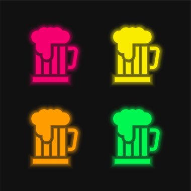 Bira dört renk parlayan neon vektör simgesi