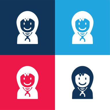 Oğlan mavi ve kırmızı dört renk minimal simge kümesi