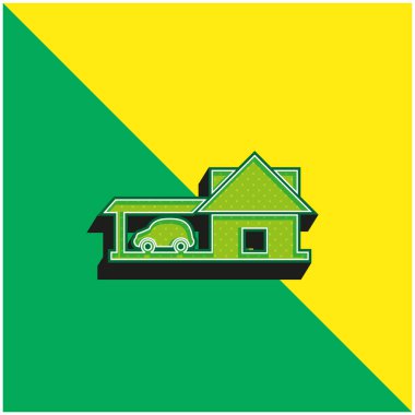 Otomobil Garajı Yeşil ve Sarı 3D vektör logosu olan Büyük Ev