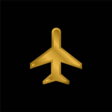 Uçak altın kaplama metalik simge veya logo vektörü