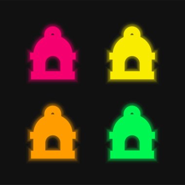 Kuş Evi dört renkli parlayan neon vektör simgesi
