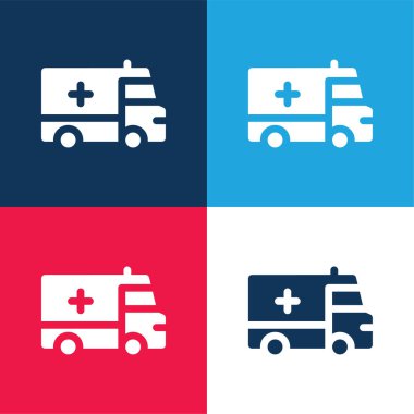 Ambulans mavi ve kırmızı dört renk minimal simgesi seti