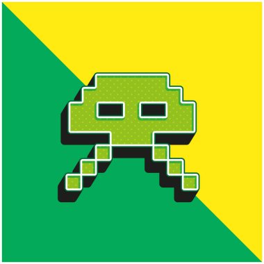 Uzaylı Ufo Pixelated Game Shape Green ve sarı modern 3d vektör logosu