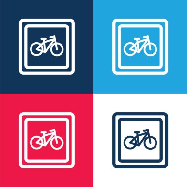 Bisiklet Otoparkı İşareti mavi ve kırmızı en az dört renk simgesi seti