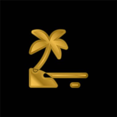 Plaj altın kaplamalı metalik simge veya logo vektörü