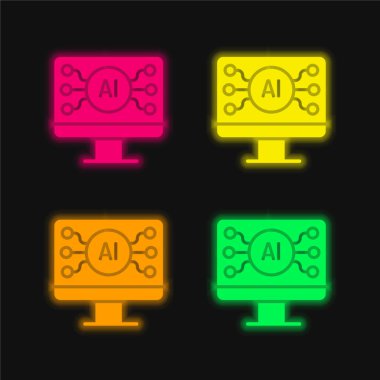 AI dört renk parlayan neon vektör simgesi