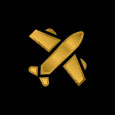 Uçak altın kaplama metalik simge veya logo vektörü